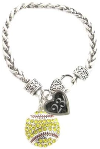 Bracciale Artiglio Cristallo Softball Personalizzato Gioielli Maglia Numeri 50-99 Disponibili - Foto 1 di 51
