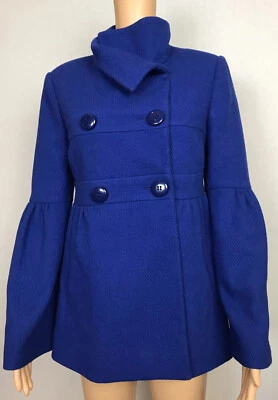Boston Proper Royal Blue Womens Blazer Jacket Coat Doble Breasted Hi Neck Size 4 - Image 1 of 4