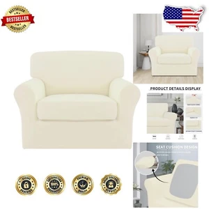Elegant 2-Piece Machine Washable Fleece Slipcover in Ivory - Soft Sofa Protector - Picture 1 of 10