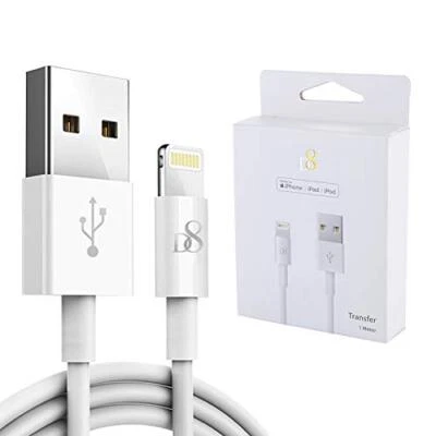 Cavo USB D8 Certificato Mfi 1 Metro Bianco per IPHONE 5 6 7 8 X 11 Se 12 13 IPAD - Immagine 1 di 4