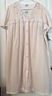 Vintage Lorraine Camisón Largo Bata Encaje Juego de 2 Piezas Rosa Hecho en EE. UU. Talla Grande 2X Foto 1 de 4
