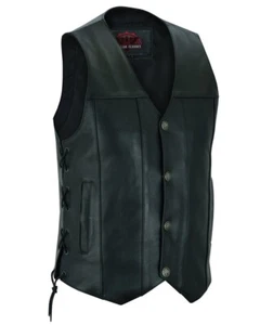 Biker Vest for Men Motorcycle Vest with Side Lacing Design and Concealed Pockets - Picture 1 of 4