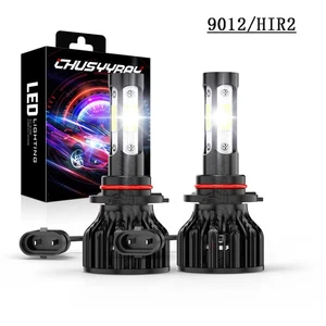 Pair 4-sides 9012 LED Headlight Bulbs Kit High Low Beam Super Bright 6500K White - Picture 1 of 12