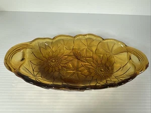 VINTAGE!! Indiana Glas Ringelblume Bernstein Gold Sonnenblume Karneval Relish Schale Tablett - Bild 1 von 6