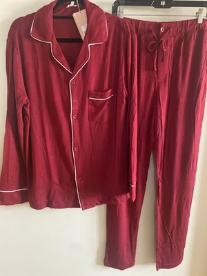 全新带标签 William TE Eberjey,长袖和长腿 PJ 2 件套赤霞珠/象牙白 S  — 第 1/4 张图片