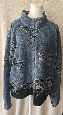 Vintage Outback Trading Company Fleece Zip-up Jacket Horses Horse Blue XL - Image 1 of 4