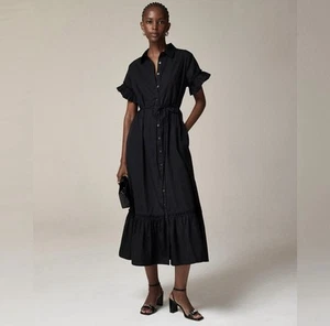 J.Crew Amelia maxi shirtdress in cotton poplin black size L NWT - Picture 1 of 7