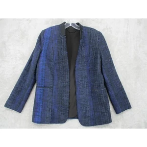 Elie Tahari Blazer Womens 14 Textured Tweed Office Career Corporate Blue Black - Picture 1 of 12