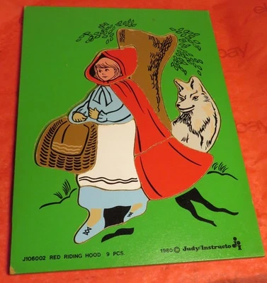 Vintage Judy Instructo Wood Puzzle 1980 Red Riding Hood 9 Pc J106002 Nursery Rhy - Image 1 of 4