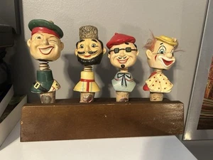 Vintage Rubens Original 4 Korken Flasche Party Stopfen Wackelköpfe mit Ständer Japan - Bild 1 von 12