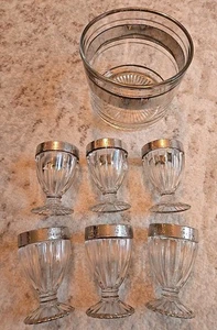 Vintage Set Silber überzogen gebänderte Weingläser Kelch 3,5" & seltener Eiskübel - Bild 1 von 9