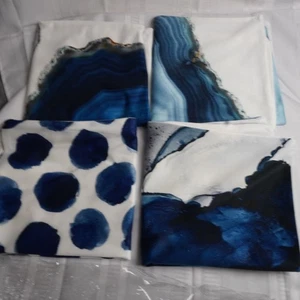 Set 4 copricuscini astratti in marmo blu sfumato pietra roccia mare mare - Foto 1 di 9