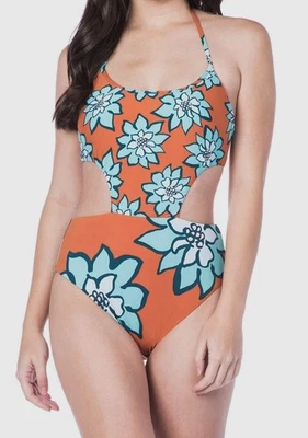 The Bikini Lab Women's Orange Floral One-Piece Monokini Swimsuit Size Small - Image 1 of 2
