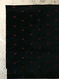 Black Velvet Fabric w/ Embroidered Red Bows BTHY 18x44 Apparel Sewing - Picture 1 of 5