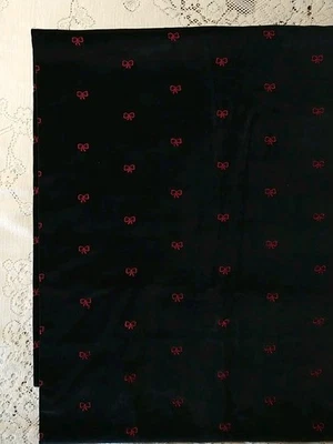 Black Velvet Fabric w/ Embroidered Red Bows BTHY 18x44 Apparel Sewing - Image 1 of 4