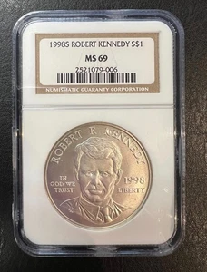 1998-S Robert Kennedy Commemorative Silver Dollar NGC MS69 - Picture 1 of 2