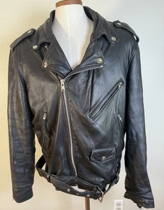 Vintage Wilsons schwarze Leder Motorrad Biker Jacke XXL Gürtel Mantel mit Innenfutter - Bild 1 von 18