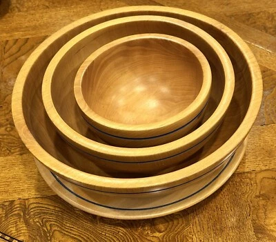 Conjunto de tigela de madeira Ralph Lauren Home Italy linha azul todas as quatro peças/completo - Imagem 1 de 4