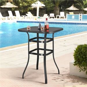 Outdoor Patio Bistro Table, Bar Height Sturdy Counter Tall Table Tempered Glass