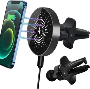 Car Mount Charger, 15W Fast Charge Air Vent Car Phone Holder (Black) - Picture 1 of 7