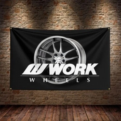 Work Wheels Prints JDM Car Flag Banner Tapestry Wall Hanging Garage Décor 5x3ft - Image 1 of 4