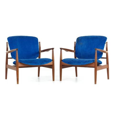 Finn Juhl Mid Century FJ136 Teak Lounge Chairs - Pair Cover