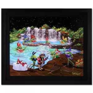 MICHAEL GODARD OLIVE BUNNIES HAND SIGNED Canvas PLAYBOY HUGH HEFNER ? framed art - Picture 1 of 9