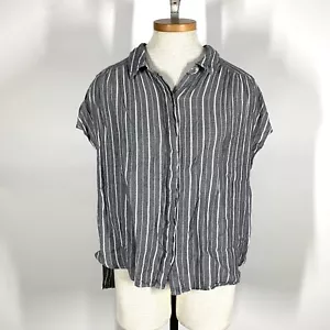Lucky Brand Grey Striped Sleeveless Collared High/Low Women’s Shirt Sz L - Picture 1 of 8