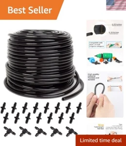 Flexible 100 ft PVC Drip Irrigation Hose with 20 Barbed Connectors for Gardens - Picture 1 of 9