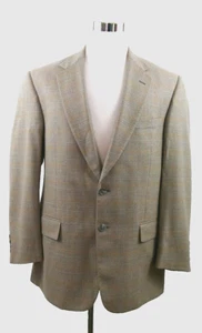 Vintage Loro Piana Plaid Blazer Men's 42R Tan Brown Blue Plaid Super 120s Wool - Picture 1 of 14