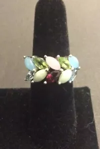 Sterling Silver Ring W/Multi-colored Stones (sz7.75/7.45g) T:115 - Picture 1 of 4