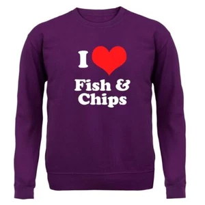 I Love Fish & Chips - Kids Hoodie / Sweater - Food Takeaway Chip And Cod Funny - Picture 1 of 20