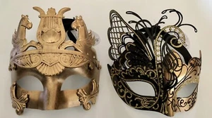 Mens Womens Ubauta Masquerade Venetian Gold Couple Masks Costume Party Halloween - Picture 1 of 7