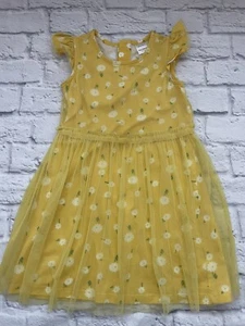 Hanna Andersson Short Sleeve Yellow Floral Tulle Dress Size 130 6-7 Years READ - Picture 1 of 6