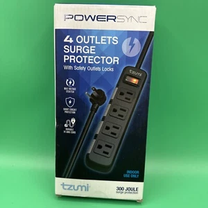 Tzumi Power Dock 4 Steckdosen Überspannungsschutz SCHWARZ schlankes Design NEU PowerSYNC 300 J - Bild 1 von 5