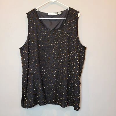 Scala Silk Beaded Blouse Womens 2X Black Gold Beading Shirt Top - Изображение 1 из 4