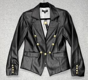 Central Park West NICO faux leather black blazer double breasted gold butt Med - Picture 1 of 10