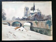 André DUCULTY Aquarelle sur papier Notre Dame de Paris sous la neige tableau
