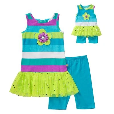 Niña 5-14 y 18" Muñeca A Juego Tutú Túnica Pantalones Cortos Conjunto Niña Americana Foto 1 de 2