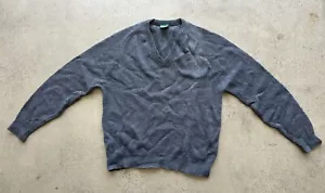 Vintage Canda Pure New Shetland Wool Grey V-Neck Sweater Sz 44 Made in Scotland - Picture 1 of 6
