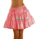 Women Girl Satin Short Mini Dress Tiered Skirt Pleated Retro Elastic Ruffle Club