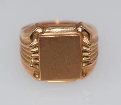  Anillo de sello de oro rosa de 18 quilates para hombre "Nuevo stock antiguo", talla 10,5 Foto 1 de 4
