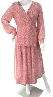 Vestido envolvente de lapislázuli y lirios para mujer pequeño rubor rosa blanco roto flores JCD6531 Foto 1 de 4