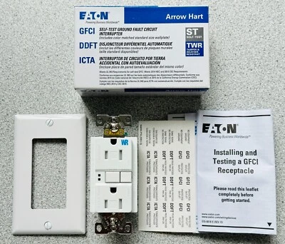 NEW Eaton TWRSGF15W White Weather Tamp Resistant GFCI Self Test Outlet 15A 125V - Image 1 of 4