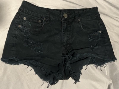 Pantalones Cortos American Eagle AE Corte Usado en Excelente Condición Talla 4 Algodón Denim Negro Envejecido Elástico Foto 1 de 4