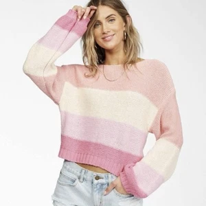 Billabong Womens Pink Seeing Stripes Sweater Size Large Chunky Knit Cropped NWT - Picture 1 of 12