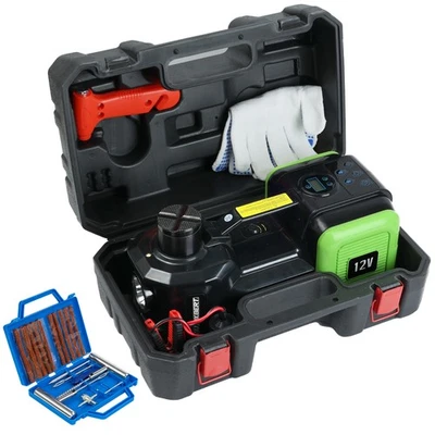 Electric Hydraulic Car Floor Jack 5 Ton 12V Electric Inflator Pump & Tire Repair Foto 1 de 4