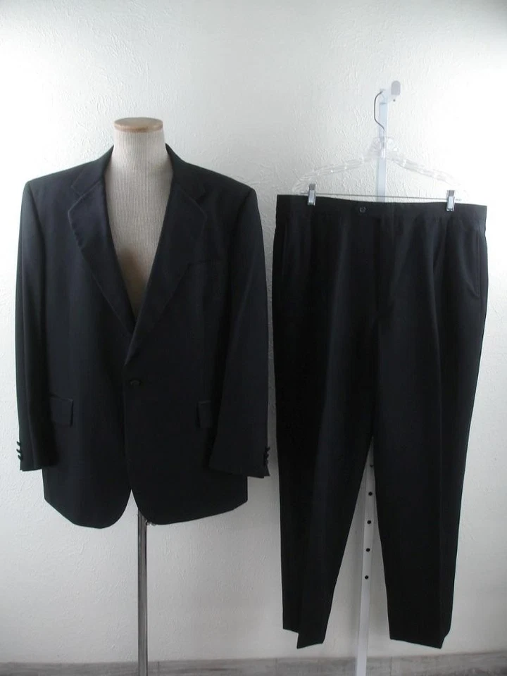 Men's 46L One-Button 2-Pc Formal Tuxedo Suit Satin Pants 39 X 31 Suspenders Vtg - Image 1 of 4