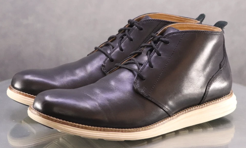 Botas Chukka Masculinas Cole Haan Original Grand $160 Tamanho 10 M Couro Preto C20739 - Imagem 1 de 4