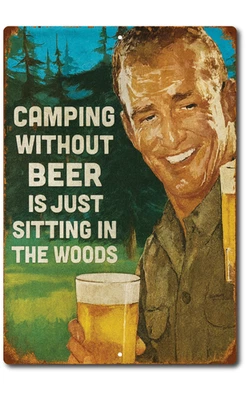 Divertido letrero de cerveza de camping retro lata de metal - decoración de bar de cabina al aire libre regalo 8x12 Foto 1 de 4